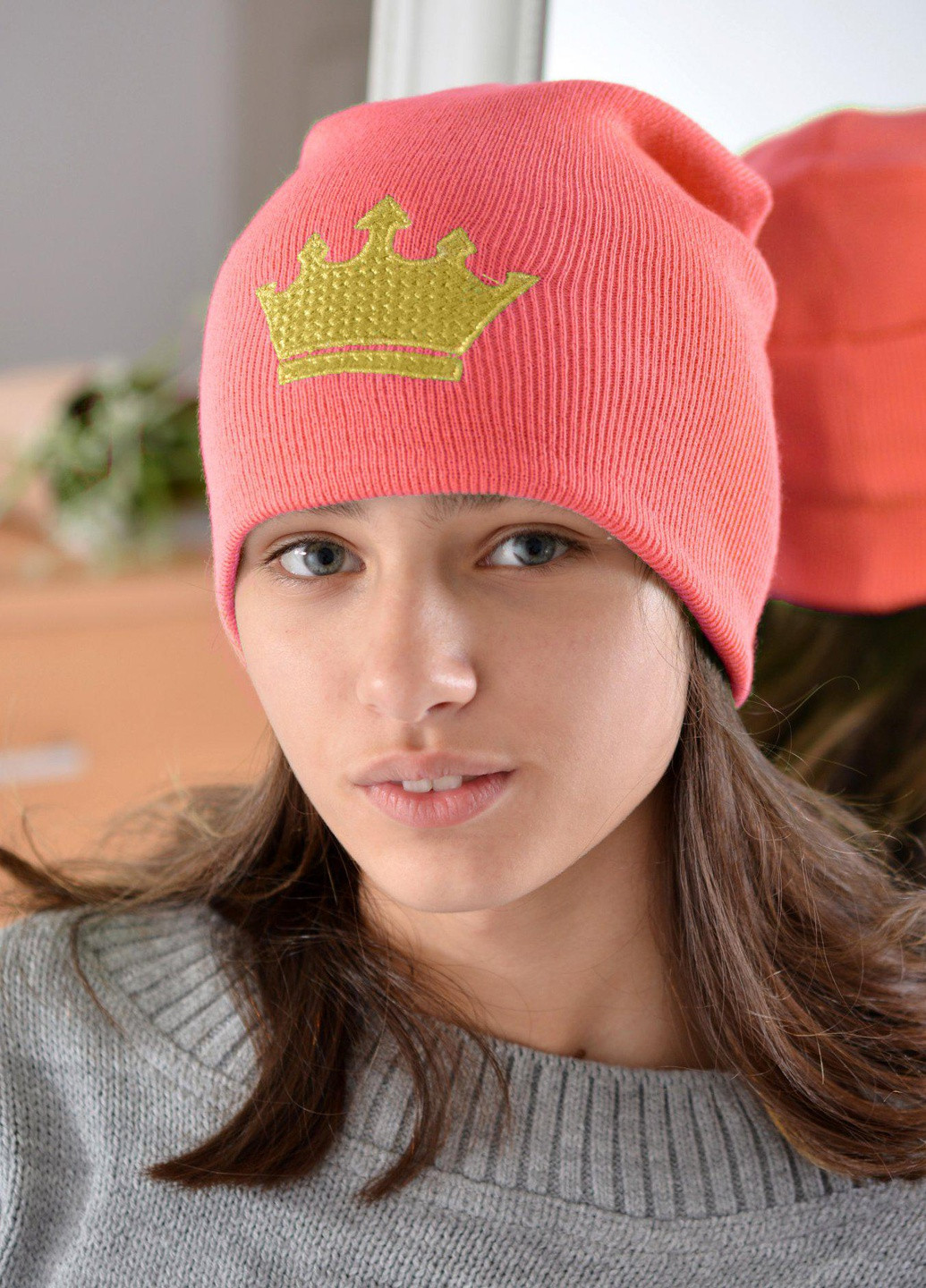 Шапки Шапка для дівчаток коралова (корона золото) Lemanta (259483236)