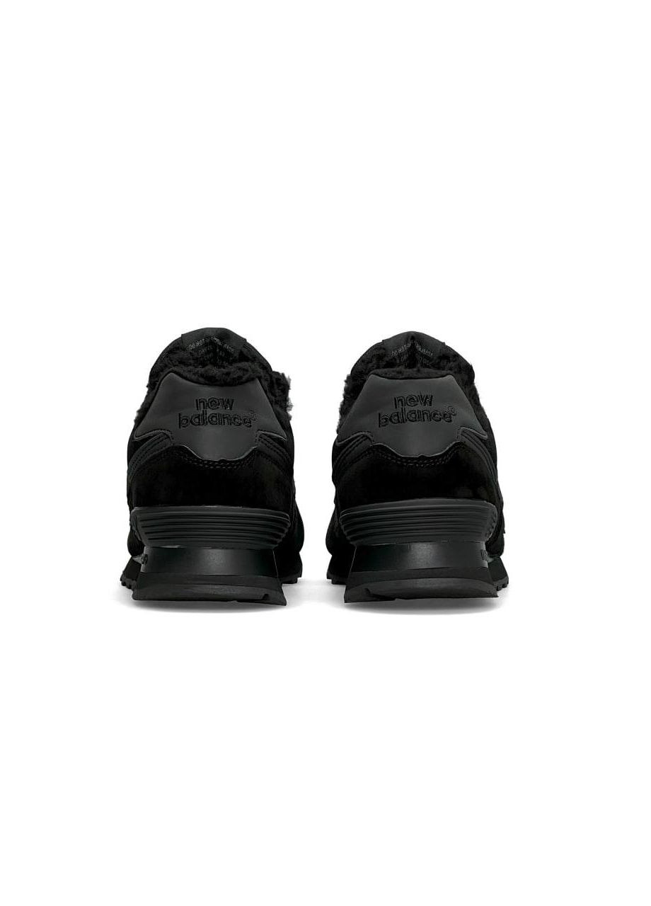 Черные зимние кроссовки женские, вьетнам New Balance 574 All Black Fur