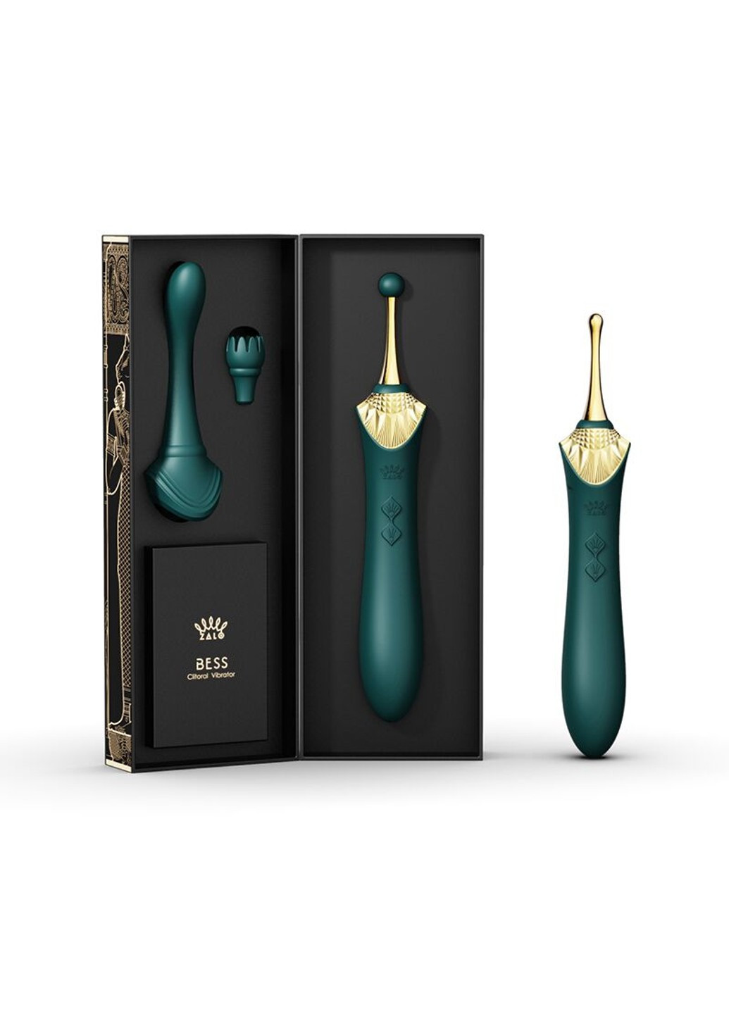 Вагінально-кліторальний вібратор — Bess Turquoise Green, багатофункціональний із насадками Zalo (258470949)