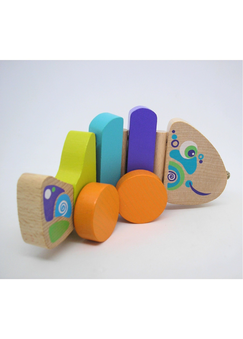 Каталка рыбка на шнурочке игрушка деревянная детская разноцветная развивающая Cubika (259793920)
