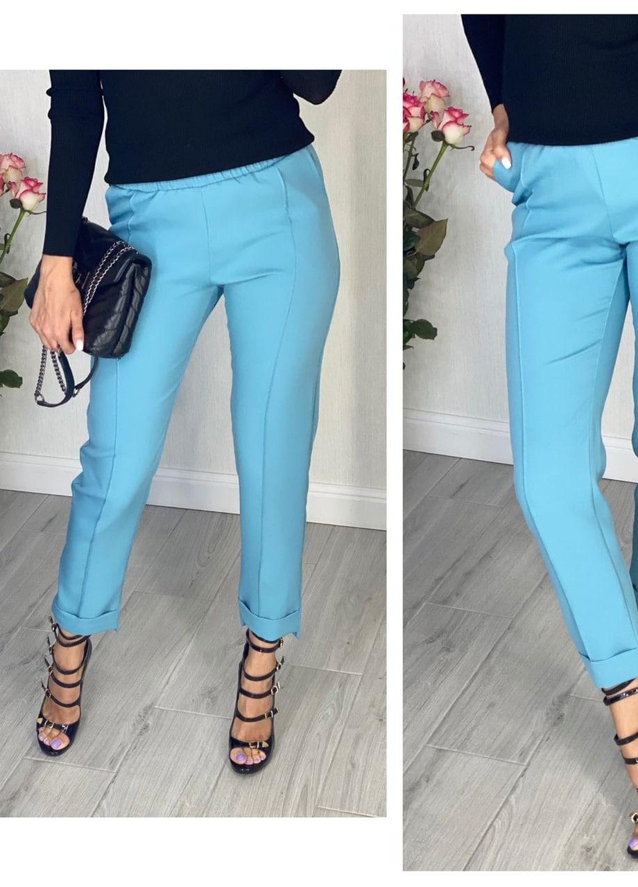 Жіночі брюки блакитного кольору р.50/52 379767 New Trend блакитні