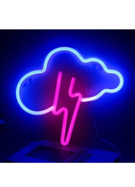 Настінний неоновий світильник нічник Хмара з блискавкою Decoration Lamp (30х27 см, USB, 5 В, 3хАА, лампа) - Синій / Рожевий China (272155984)