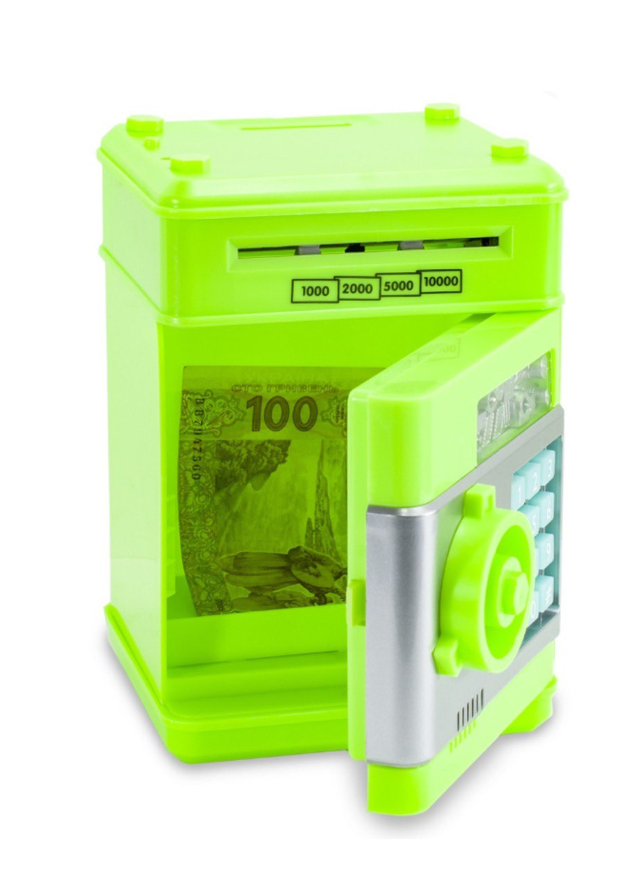 Дитяча сейф скарбничка з кодовим замком та приймачем для грошей та монет No Brand light green (260495669)