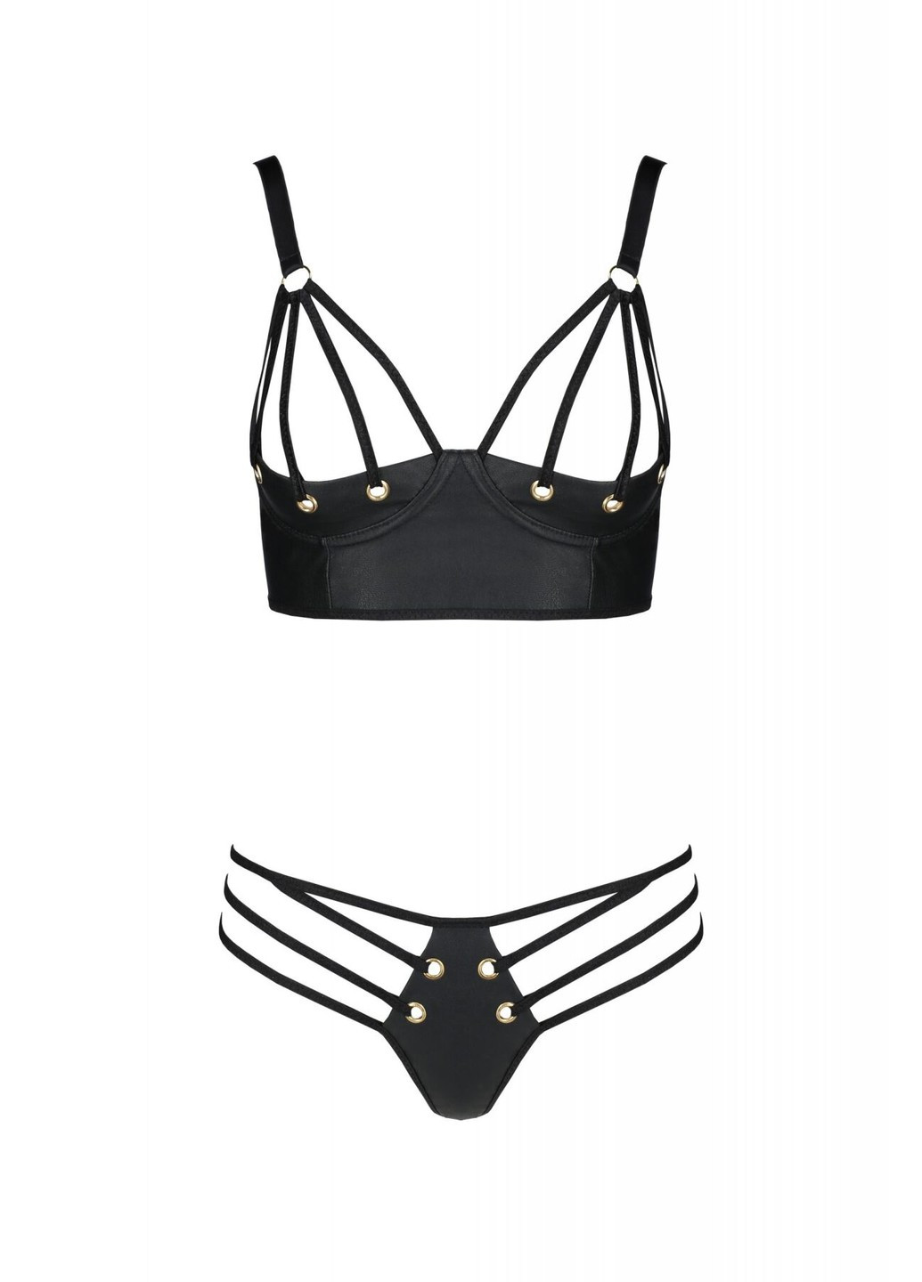 Комплект из экокожи Malwia Bikini 6XL/7XL black, с люверсами и ремешками, бра, трусики Passion (271991867)
