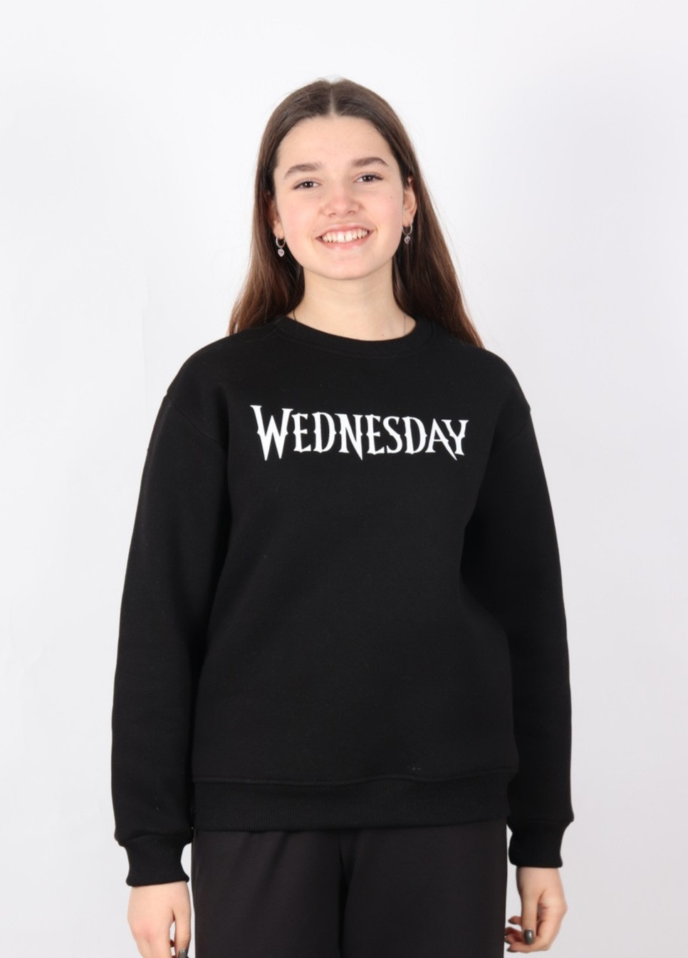 No Brand світшот для дівчинки wednesday чорний 126891 напис бежевий кежуал футер