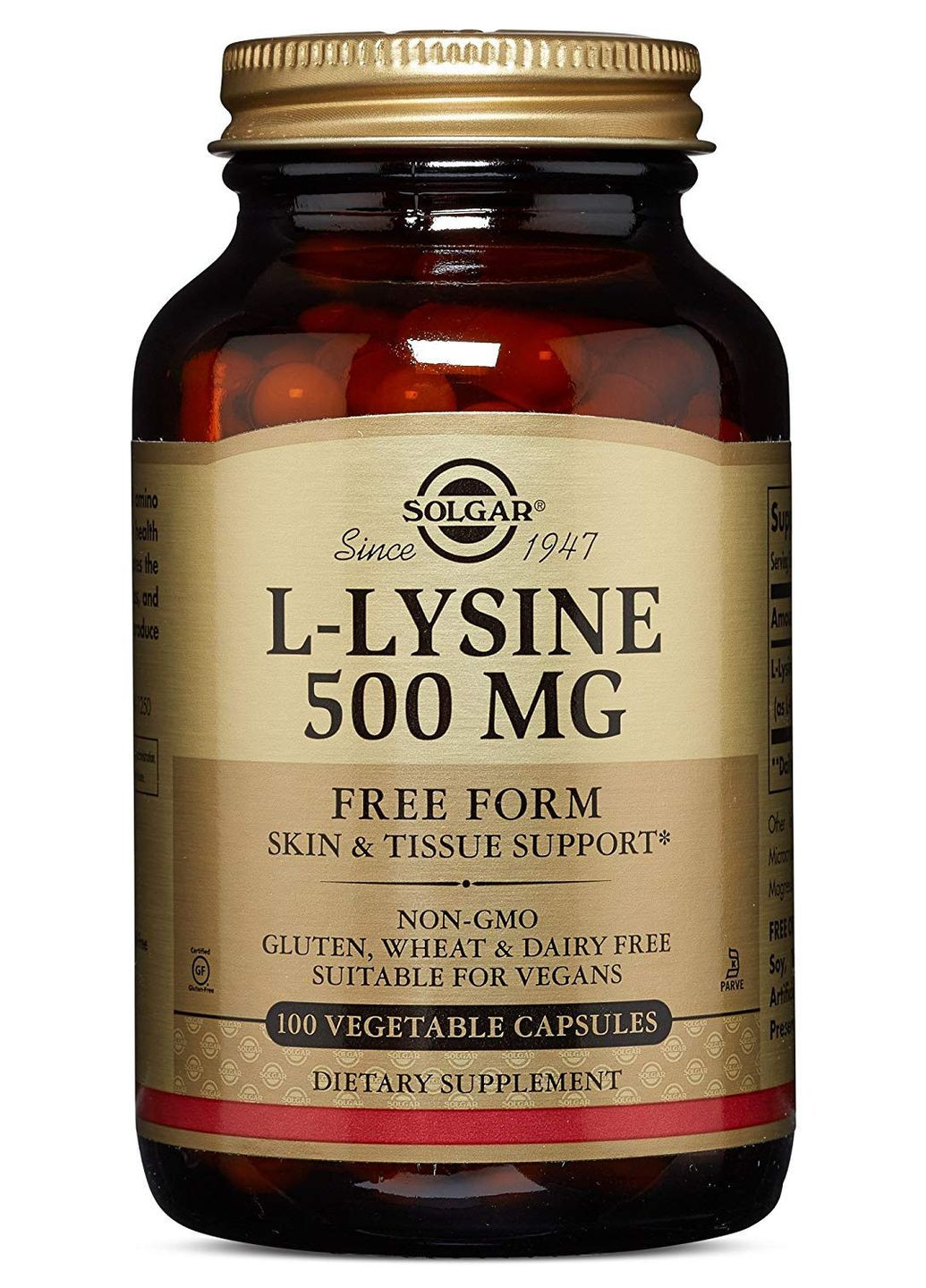 L-лізин L-Lysine 500 mg 100 veg caps Solgar (260339693)
