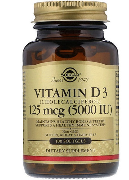 Vitamin D3 (Cholecalciferol) 5000 IU 100 Softgels Solgar (256721531)