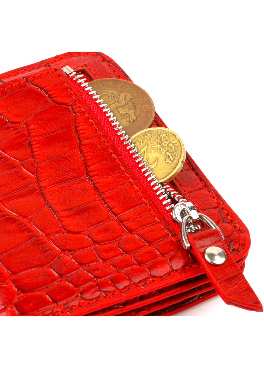 Жіночий гаманець з натуральної шкіри з тисненням під крокодила 21795 Червоний Canpellini (259874087)