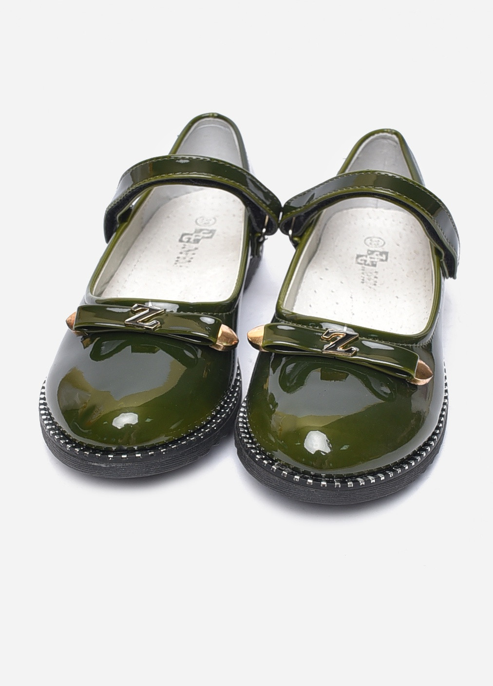 Зеленые туфли детские девочка с бантиком зеленого цвета без шнурков Let's Shop