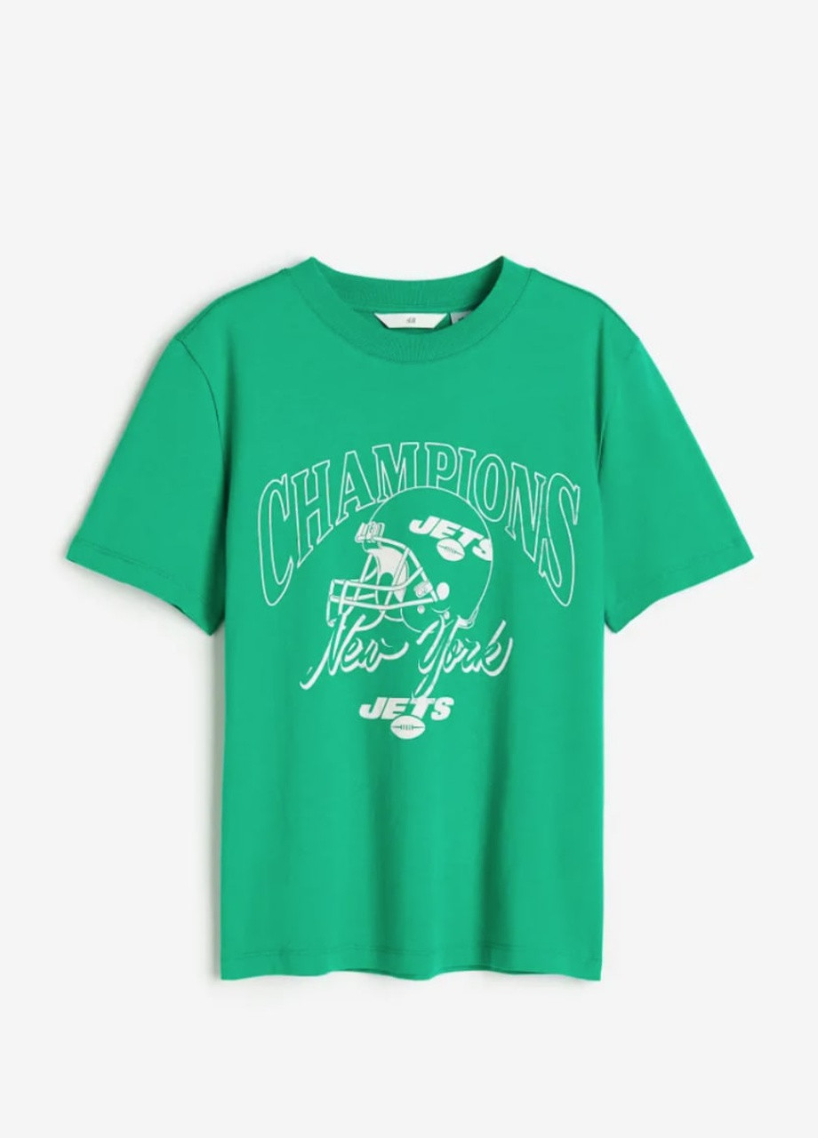 Зеленая всесезон зеленая футболка с принтом с коротким рукавом H&M