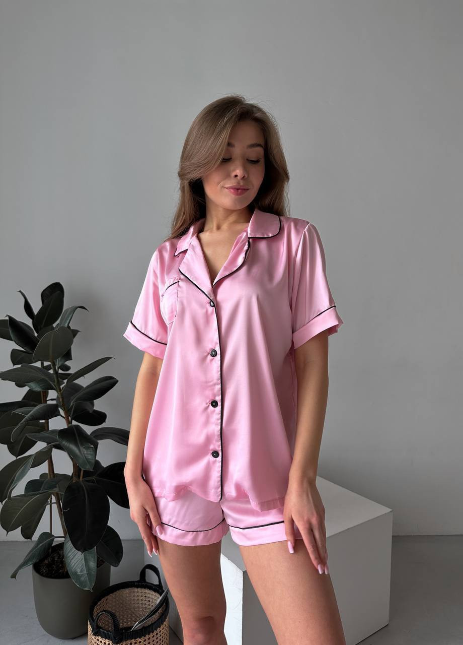 Розовая всесезон пижама рубашка + шорты Garna