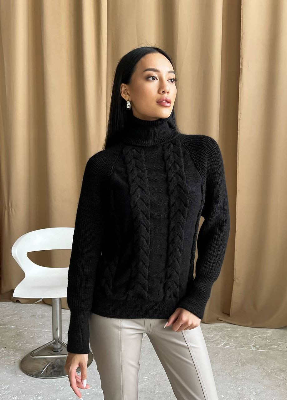 Жіночий в'язаний светр з об'ємними рукавами колір чорний р.42/46 443580 New Trend (266784015)