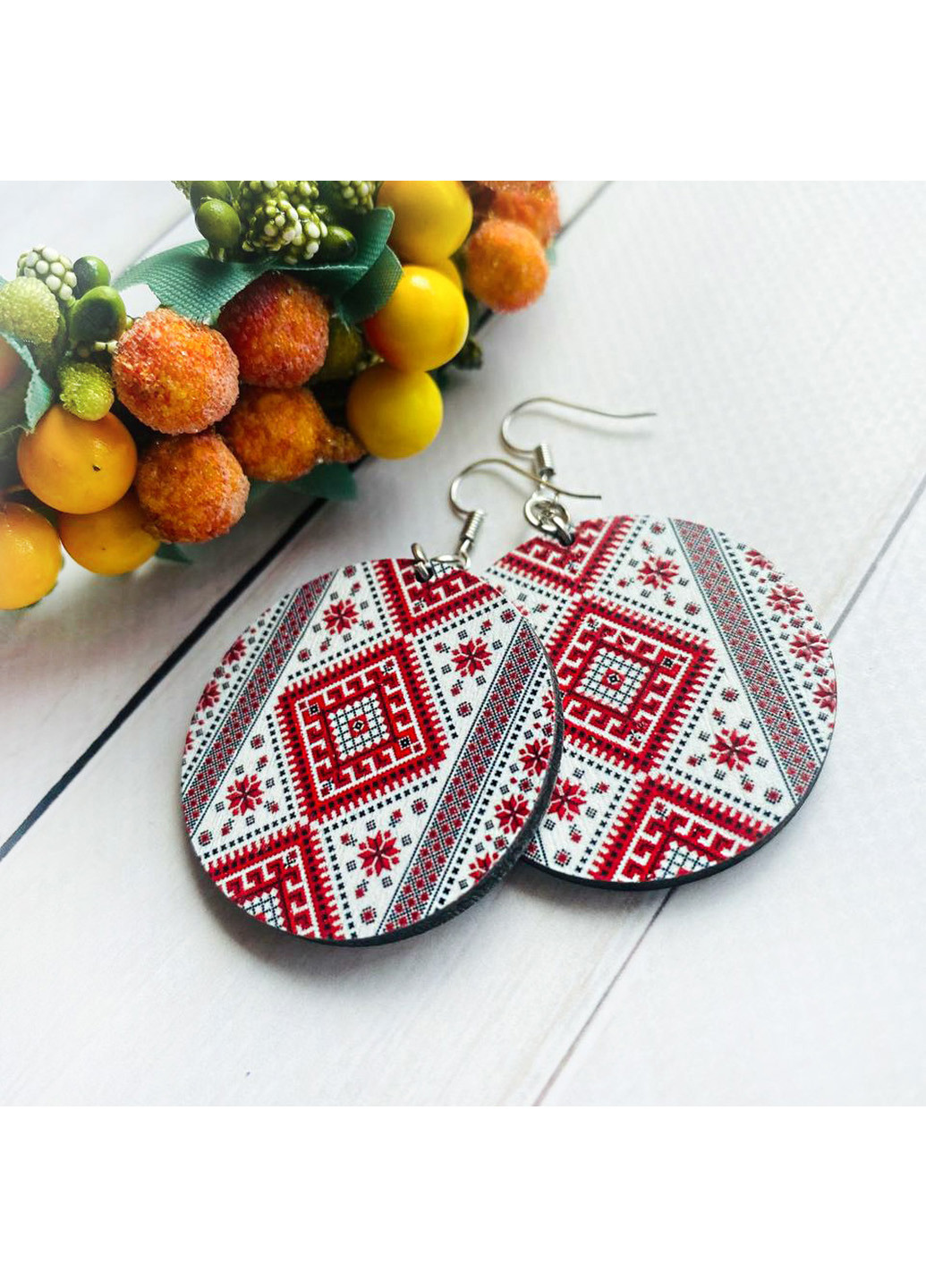 Серьги деревянные Украинская вышиванка (принт 4.6) Creative (260134759)