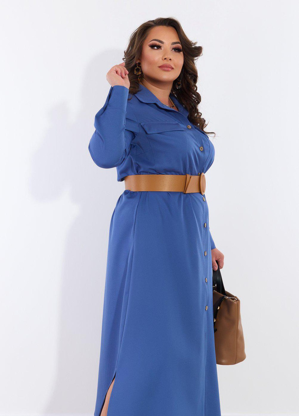 Синя сукні великіх розмірів стильне плаття сорочка (542831) Lemanta