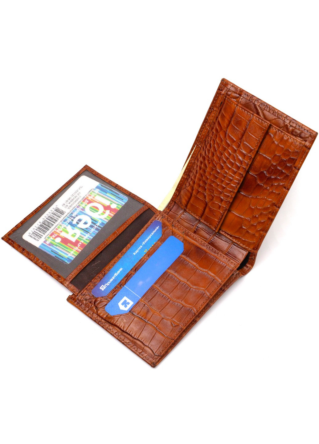 Сучасний гаманець для чоловіків з натуральної шкіри з тисненням під крокодила 21574 Коричневий Canpellini (259829934)