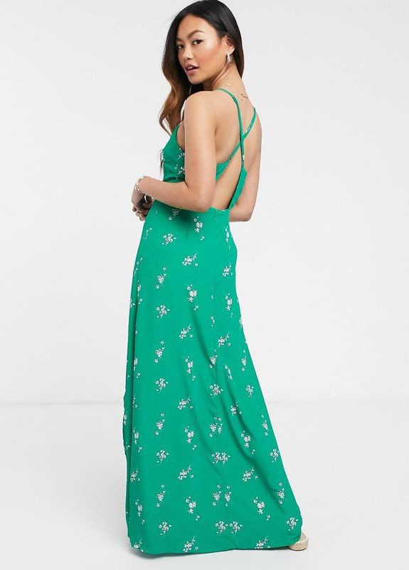 Зеленое зеленое макси платье с квадратным вырезом и цветочным принтом gilli. Asos с цветочным принтом
