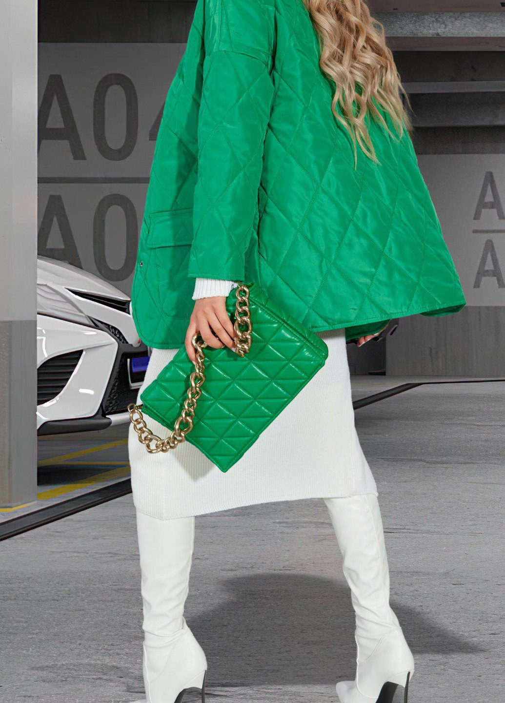 Зеленая жіночий верхній одяг стьобана куртка з накладними кишенями (5338)19933-8 Lemanta