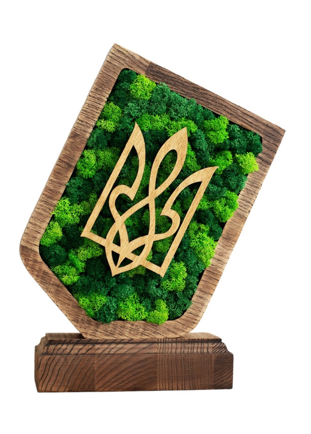 Дерев'яний сувенір зі стабілізованим мохом з українською символікою гербом 26х20х3 см (475811-Prob) Зелено-салатовий мох Unbranded (271813774)