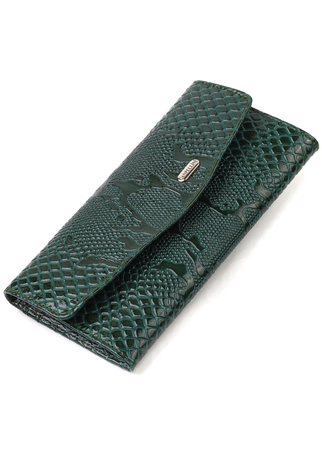 Женское лакированное портмоне из натуральной кожи с тиснением под змею 21694 Зеленое Canpellini (259815807)