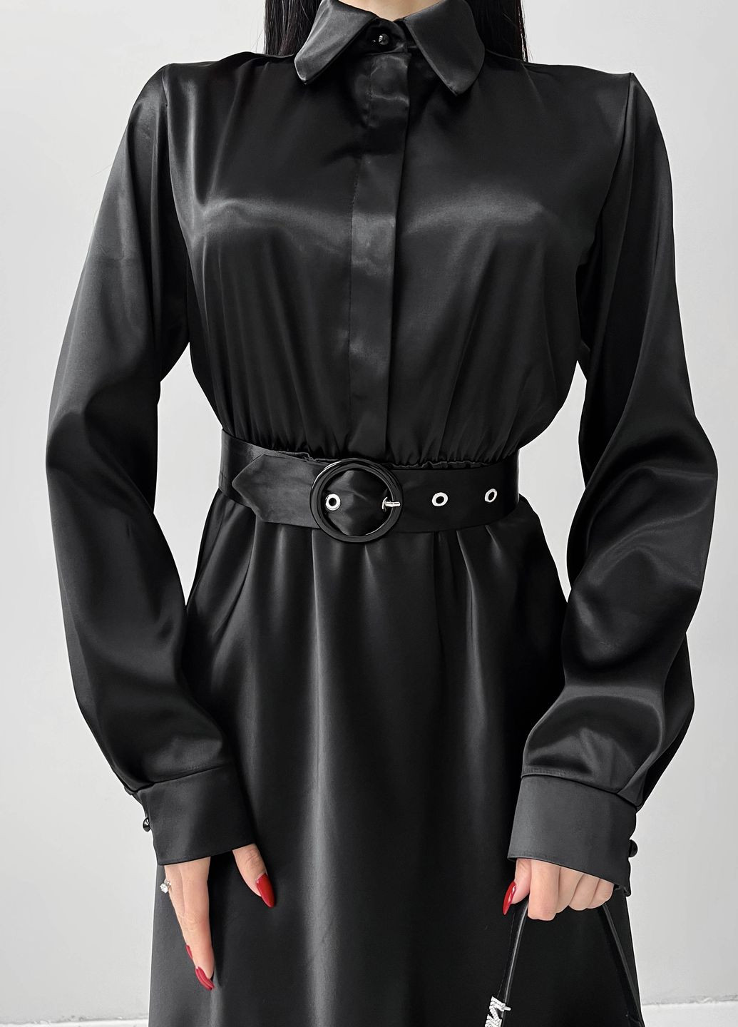 Чорна святковий, вечірня сукня з атласу чорного кольору Jadone Fashion однотонна