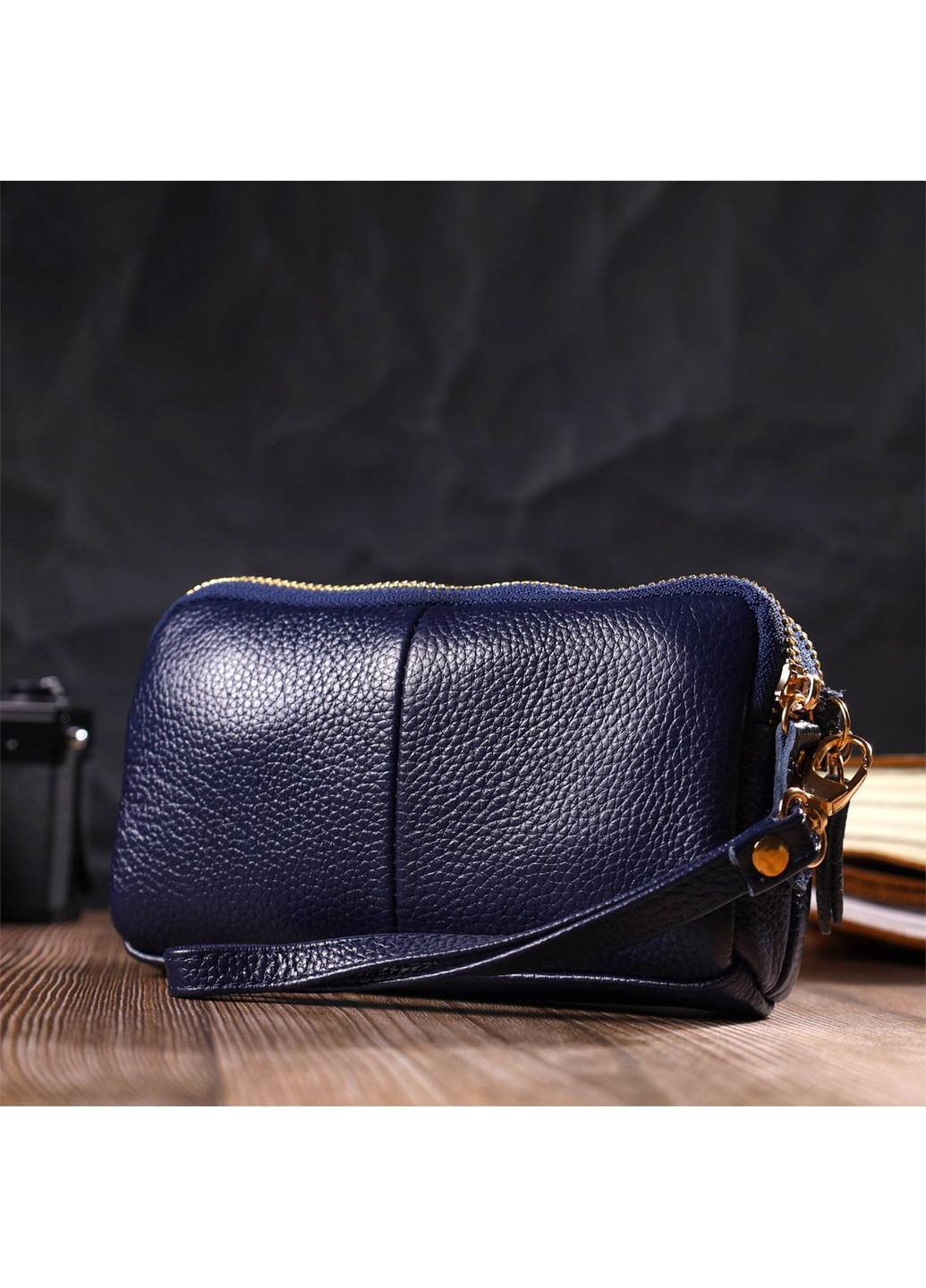 Компактний жіночий клатч на два відділення з натуральної шкіри 22089 Синій Vintage (260359834)