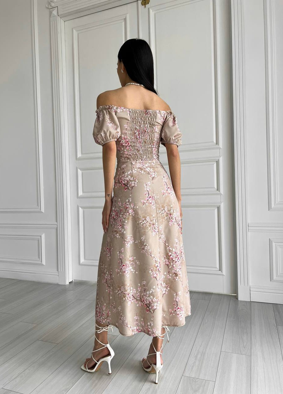 Бежева жіноча літня сукня міді колір бежевий р.42 437177 New Trend