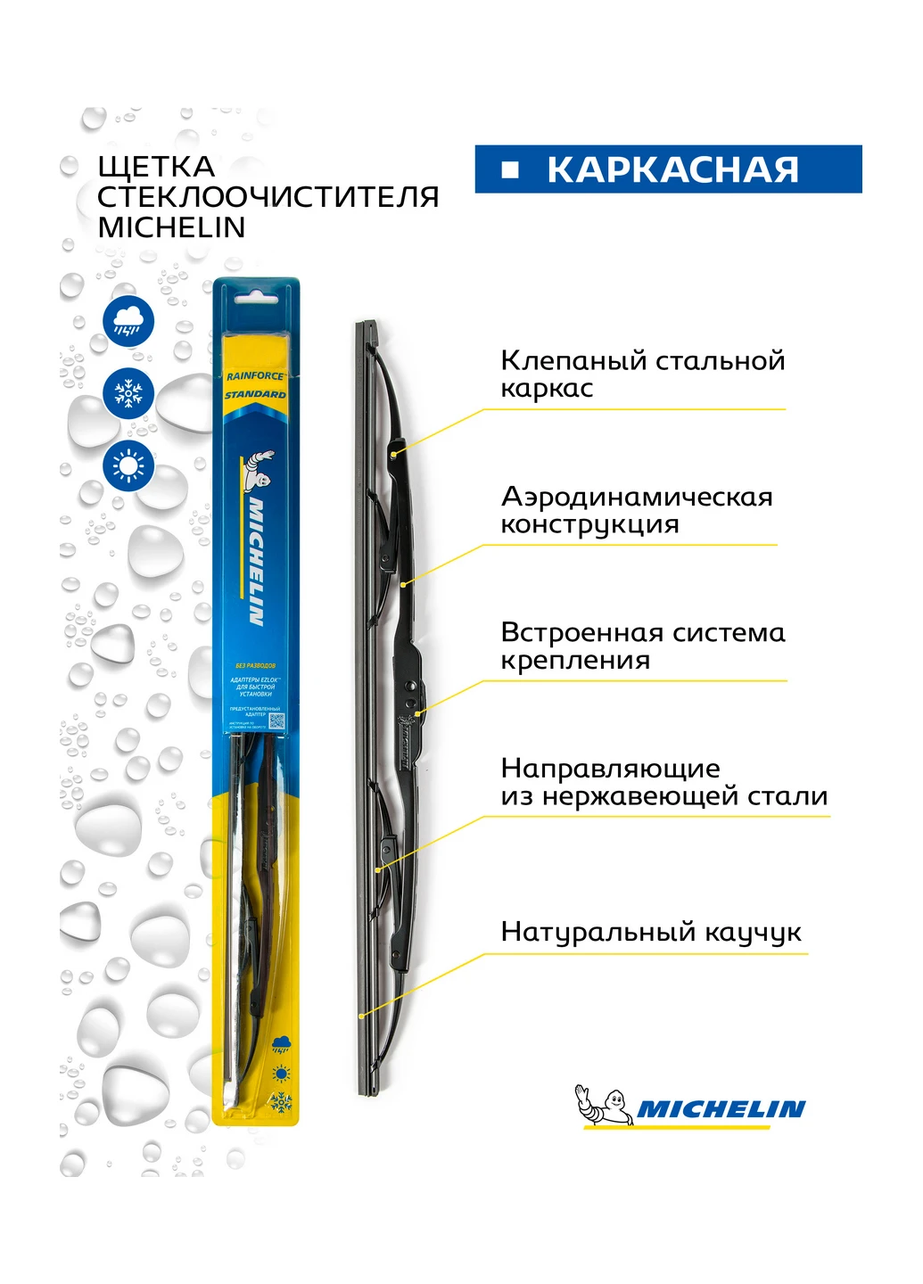 Щетка стеклоочистителя каркасная 20" 50 см черный Michelin (264299984)