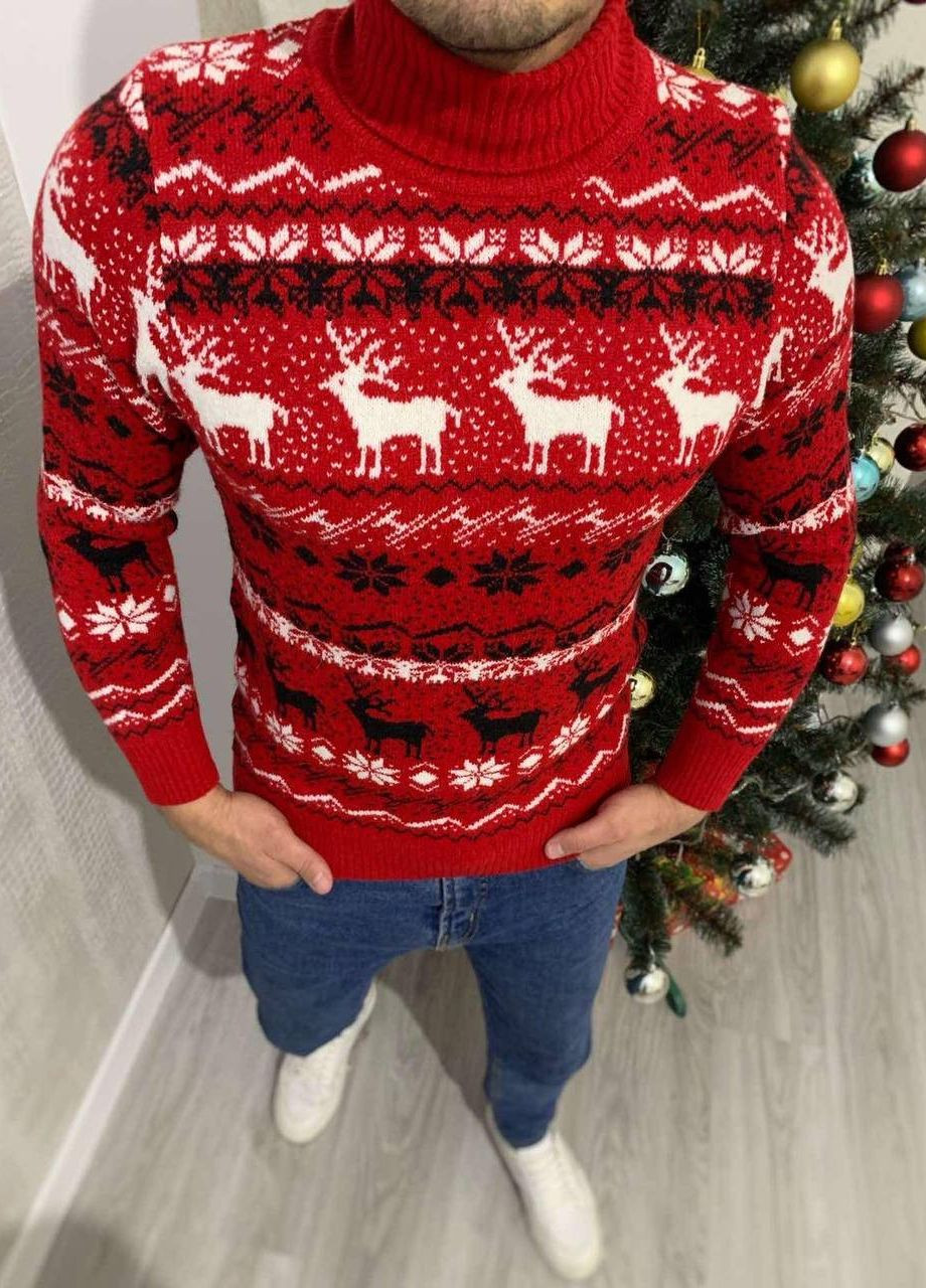 Красный зимний мужской новогодний свитер No Brand