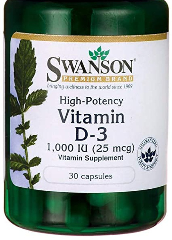Витамин D3 Vitamin D3 High Potency 1000 IU (25 mcg) 30 caps Swanson (257329305)