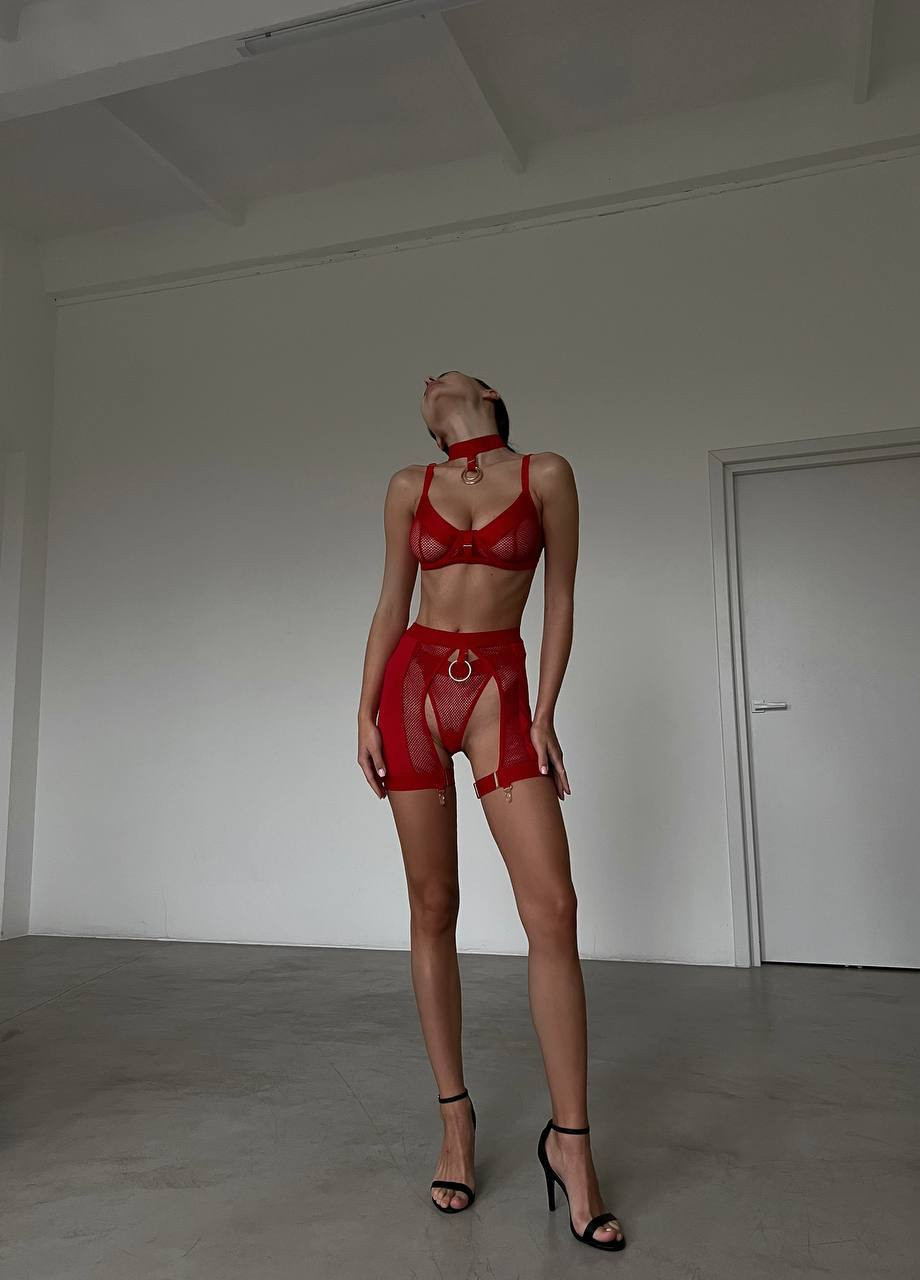 Красный демисезонный горячий комплект женского белья No Brand