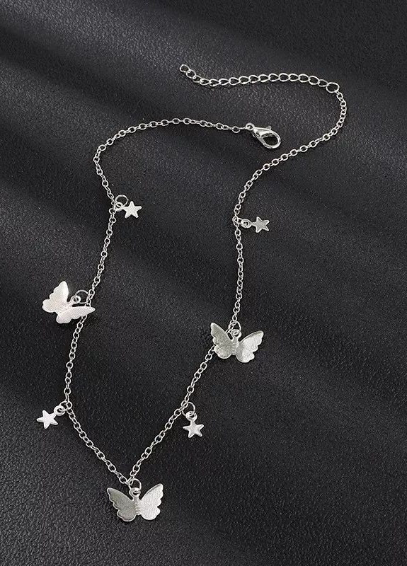 Ланцюжок срібляста з підвісками метеликами і зірочками 8719 G&N (259942000)