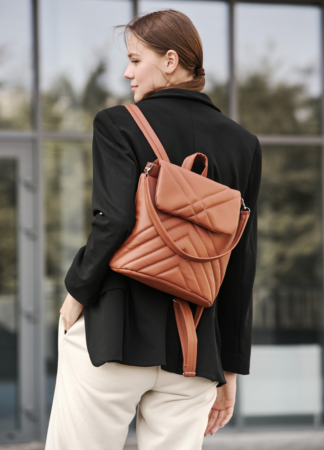 Женский рюкзак-сумка Loftc стеганый коричневый Sambag (259592019)