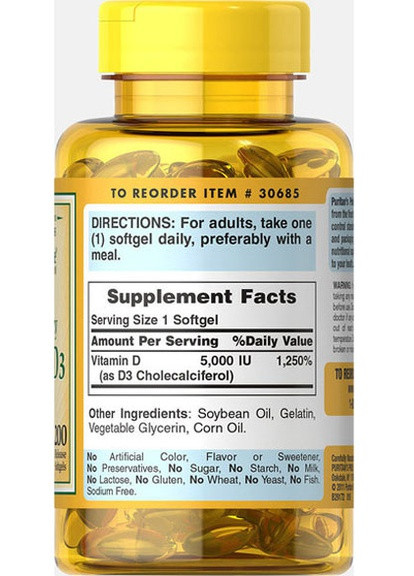 Puritan's Pride Vitamin D3 5000 IU 200 Softgels Puritans Pride (256724632)