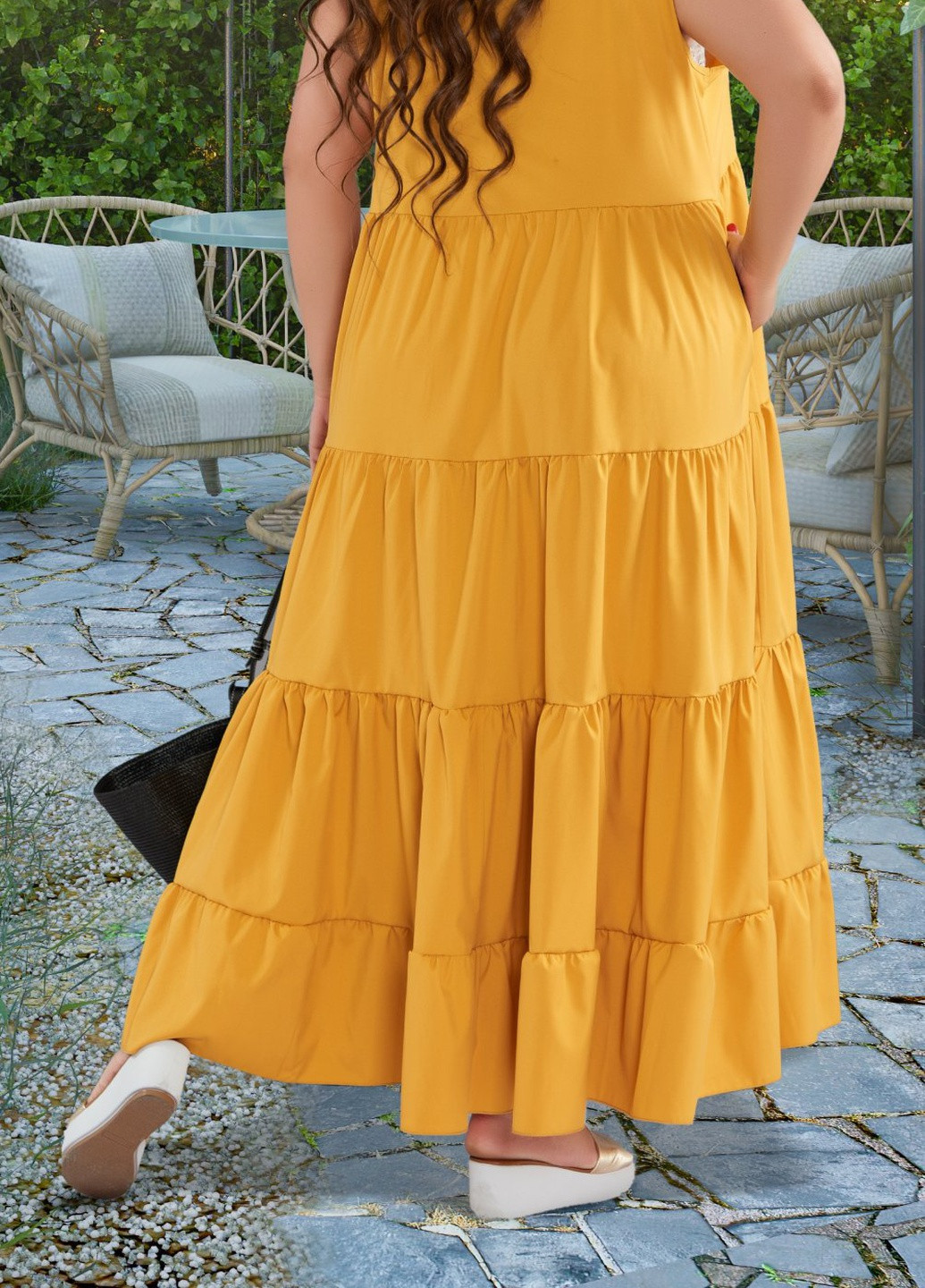 Коричневое сукні великіх розмірів вільний яскравий сарафан з оборками великого розміру (ут000057627) Lemanta