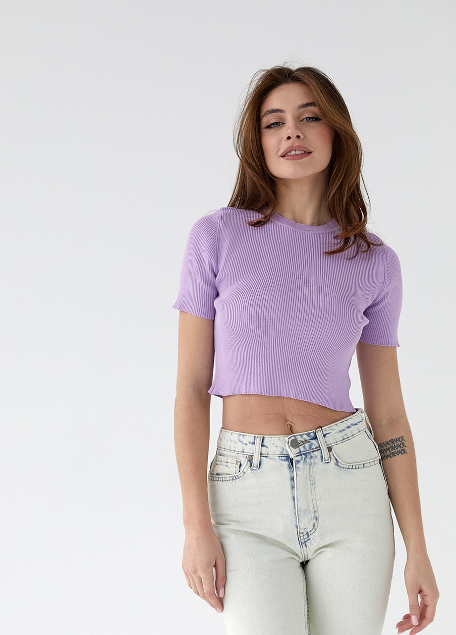Фіолетова демісезон коротка футболка у рубчик No Brand