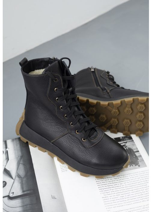 Зимові чорні шкіряні спортивні черевики зі шнурком і блискавкою Villomi (272607573)