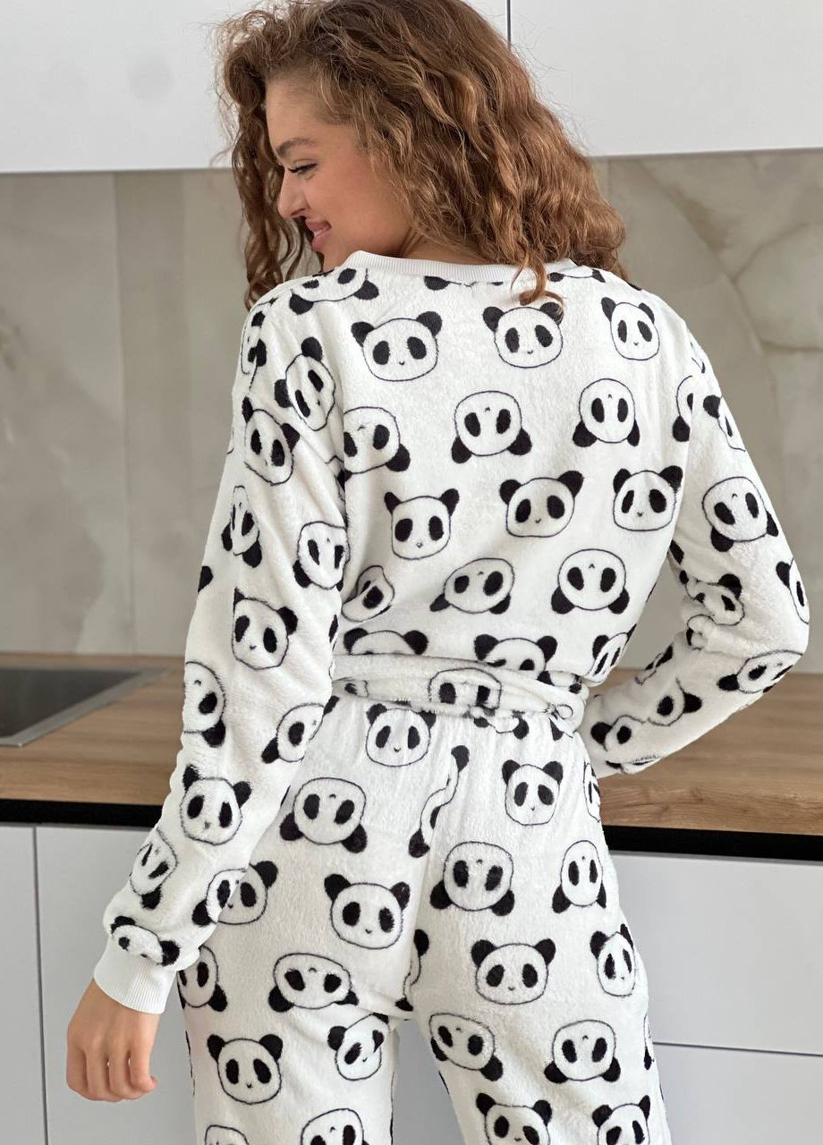 Біла зимня тепла піжамка з пандами свитшот + брюки Vakko