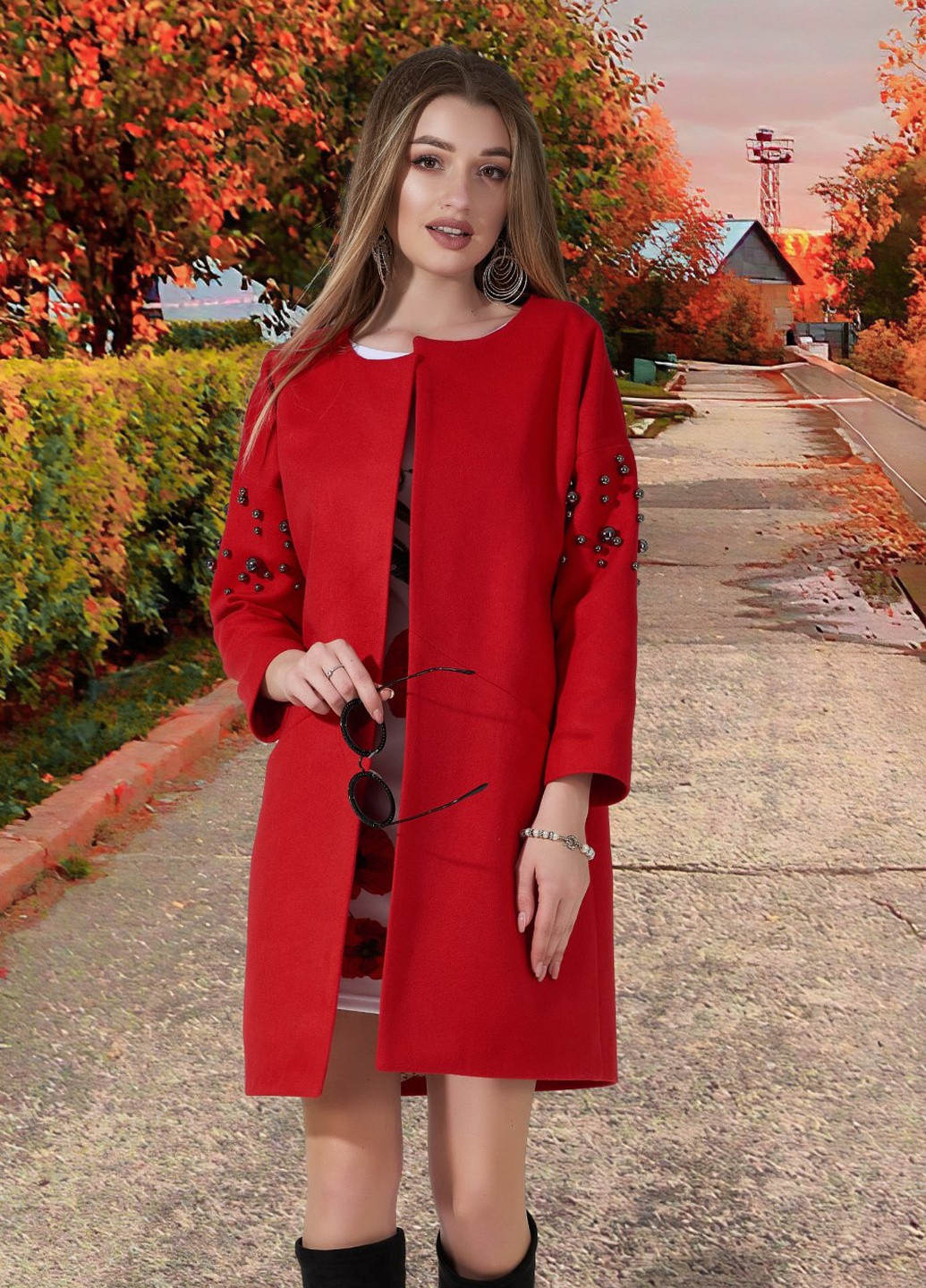 Красное Жіночий верхній одяг Кашемірове пальто з перлами (УТ000052101) Lemanta