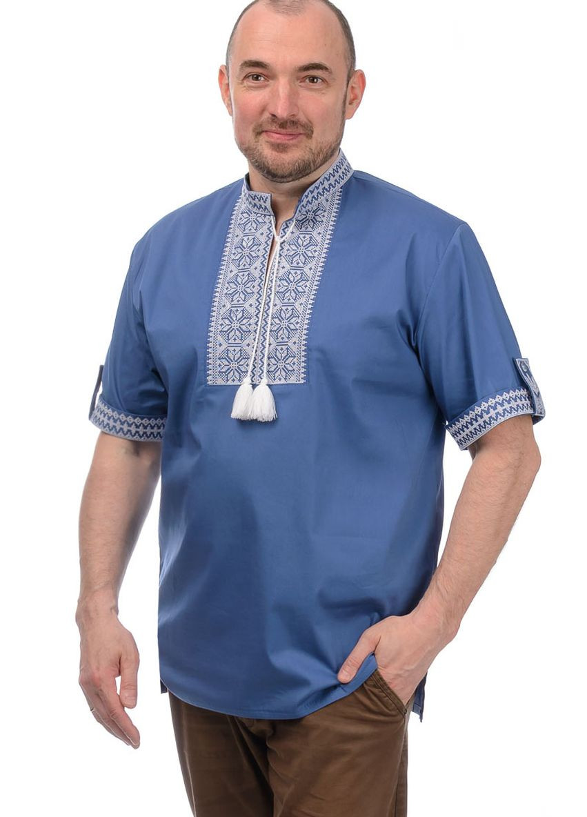 Вышиванка с коротким рукавом мужская (голубая с белой вышивкой) Golfstream (260062811)
