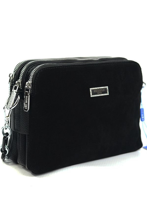 Замшевая маленькая женская черная сумка клатч на три отделения No Brand (270855534)