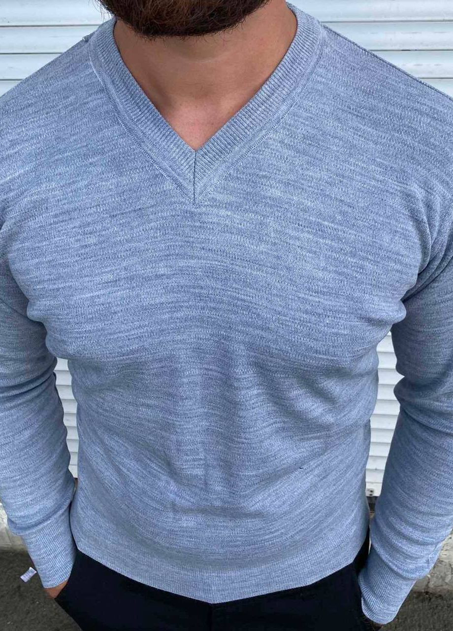 Серый демисезонный мужской базовый свитер пуловер No Brand