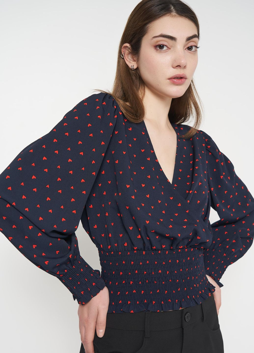 Темно-синя блуза демісезон,темно-синій в сердечка, Vero Moda