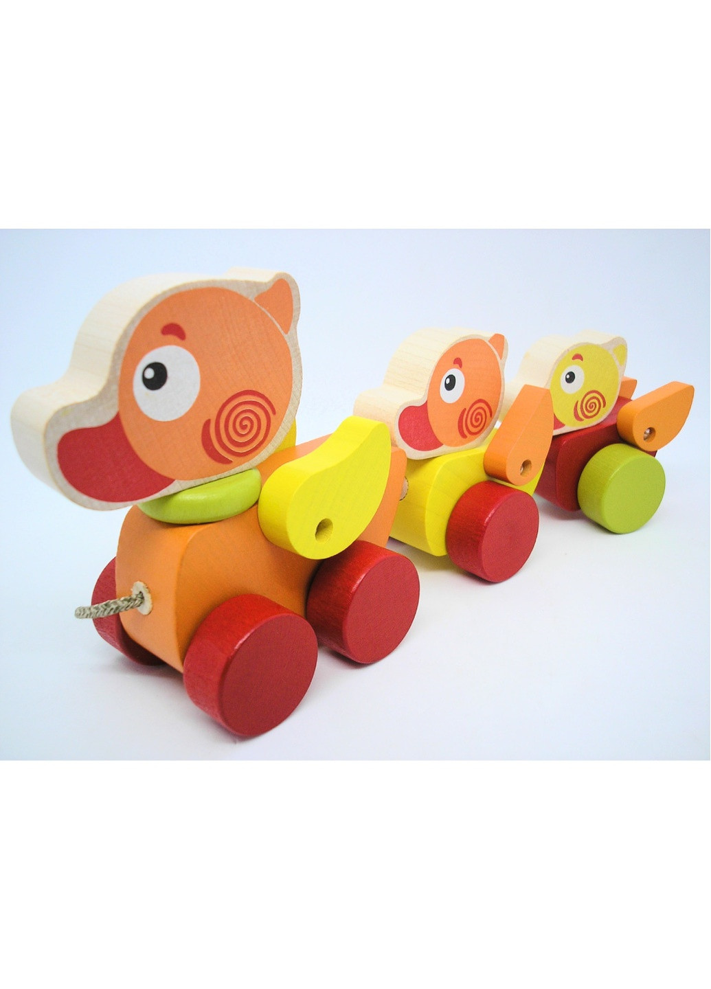 Игрушка деревянная детская разноцветная развивающая каталка странствующие утята на шнурочке Cubika (259793923)