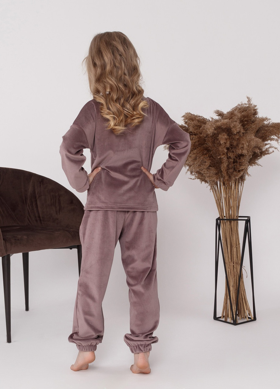Кофейная пижама детская домашняя велюровая кофта со штанами мокко Maybel