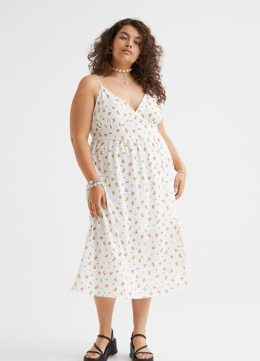 Белое повседневный платье из крепа большого размера H&M с цветочным принтом