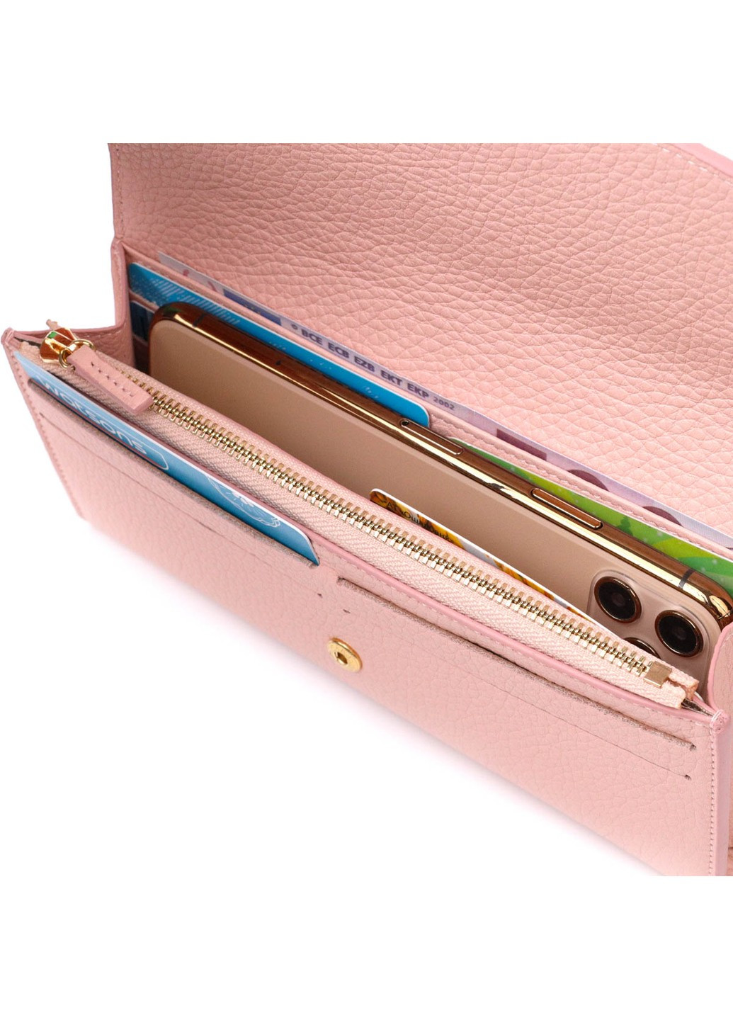 Оригінальний жіночий гаманець з монетницею на блискавці з натуральної шкіри 21963 Пудровий Tony Bellucci (262158795)