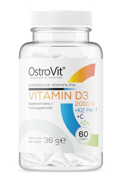 Комплекс витаминов Vitamin D3 2000 IU + K2 MK-7 + VC + Zinc 60 caps Ostrovit (258014862)