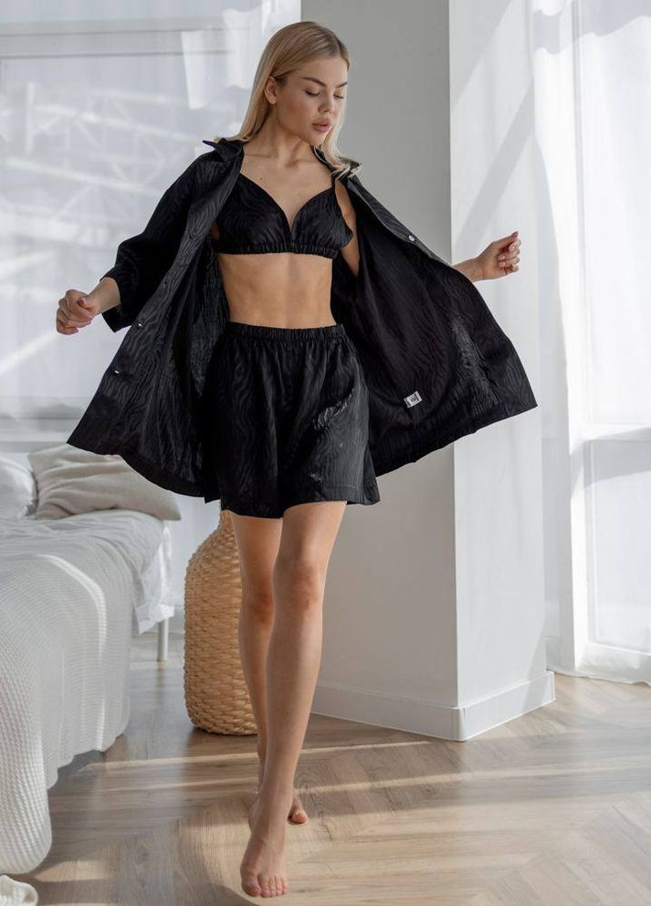 Черная женский пижамный костюм тройка monila цвет черный р.l 443847 New Trend