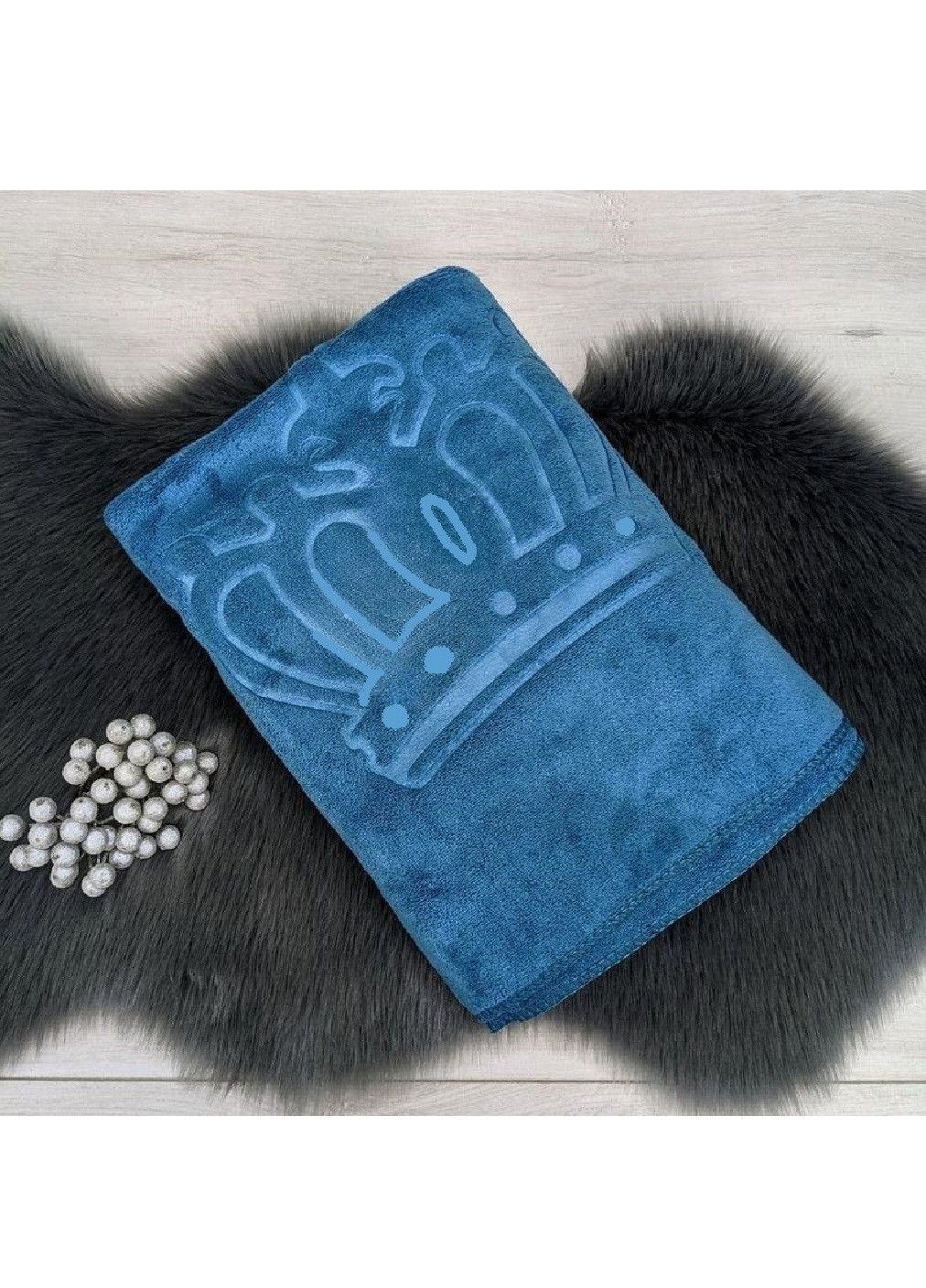 Unbranded полотенце микрофибра велюр для ванны бани сауны пляжа быстросохнущее с узором 170х90 см (476117-prob) корона голубое однотонный голубой производство -