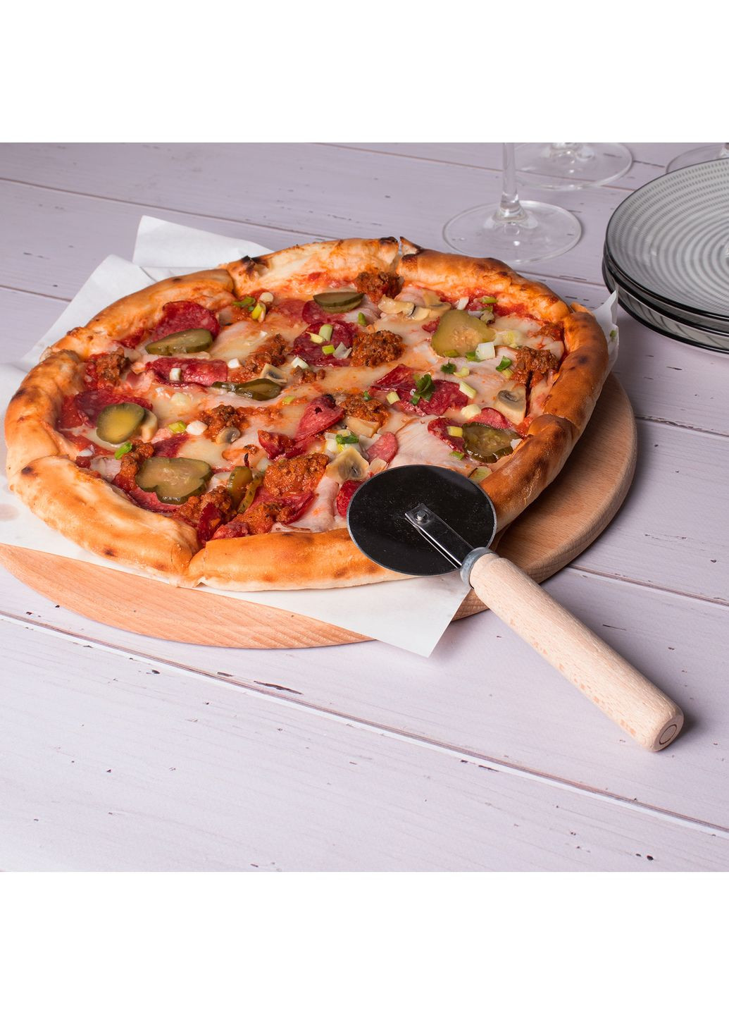 Нож колесо для пиццы роликовый с деревянной ручкой 17.5 см Kitchette (275104154)